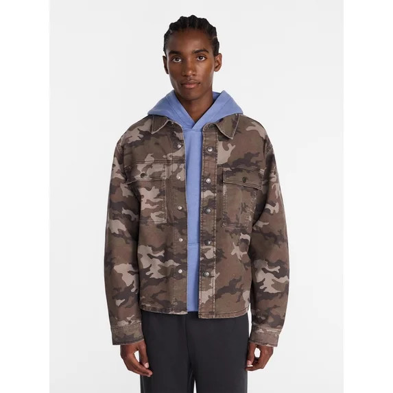 No Boundaries Tonal Camo Denim Shacket with Long Sleeves, Men's XS-4XLT | Walmart (US)