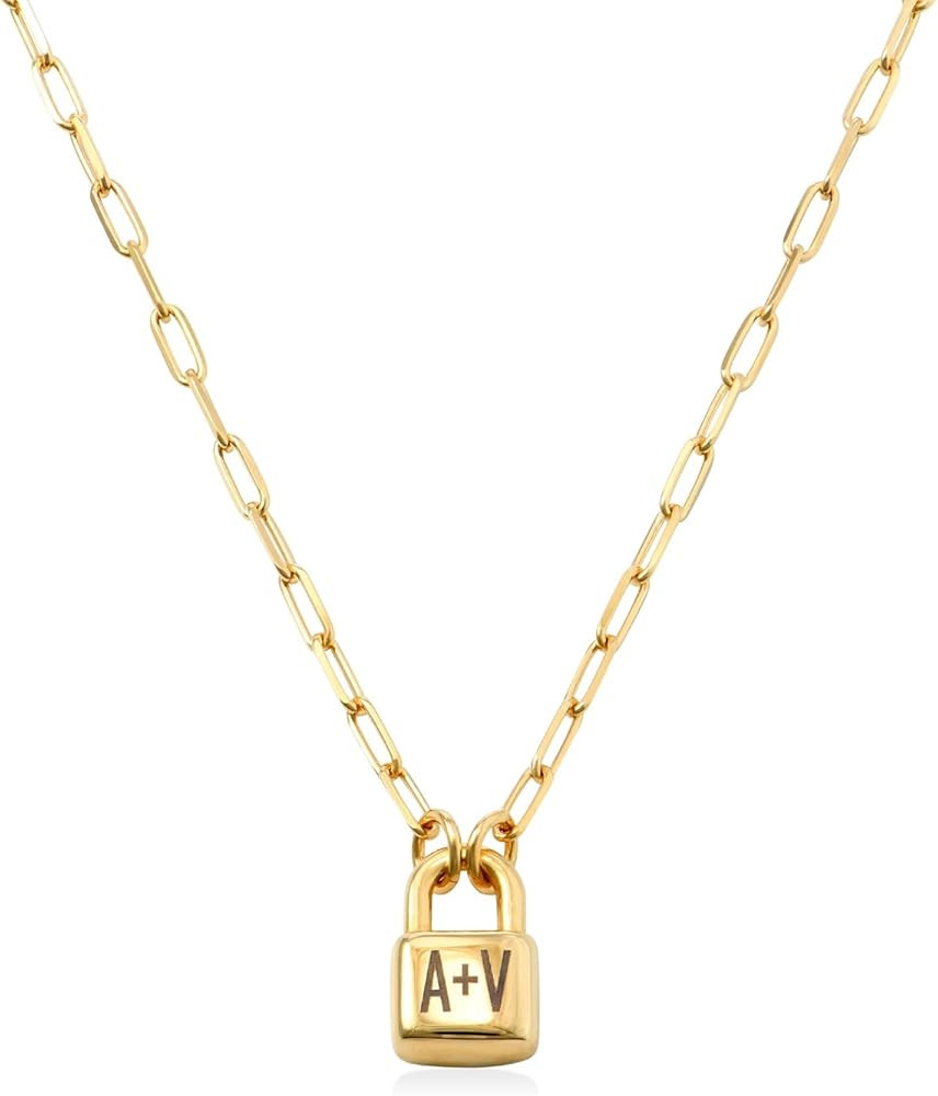 OAK & LUNA - Personalized Initial Lock Necklace for Women, Custom 1-3 Initial Lock Pendant Neckla... | Amazon (US)