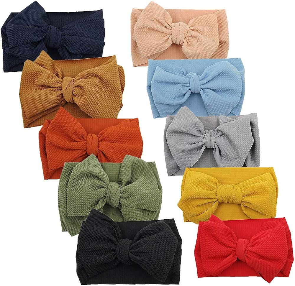 KIDOCHEESE Big Bows Baby Girl Headbands with Bows Elastics Nylon Hairbands Oversized Head Wraps L... | Amazon (US)