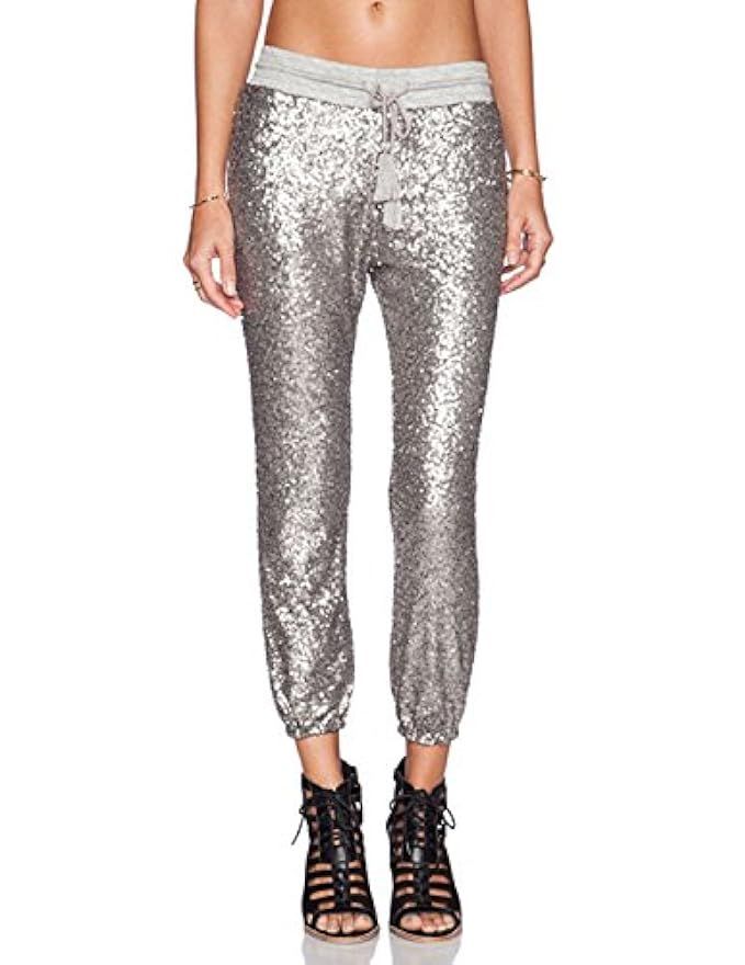 HaoDuoYi Womens Spakle Sequin Punk Style Crop Jogger Pants with Drawstring | Amazon (US)