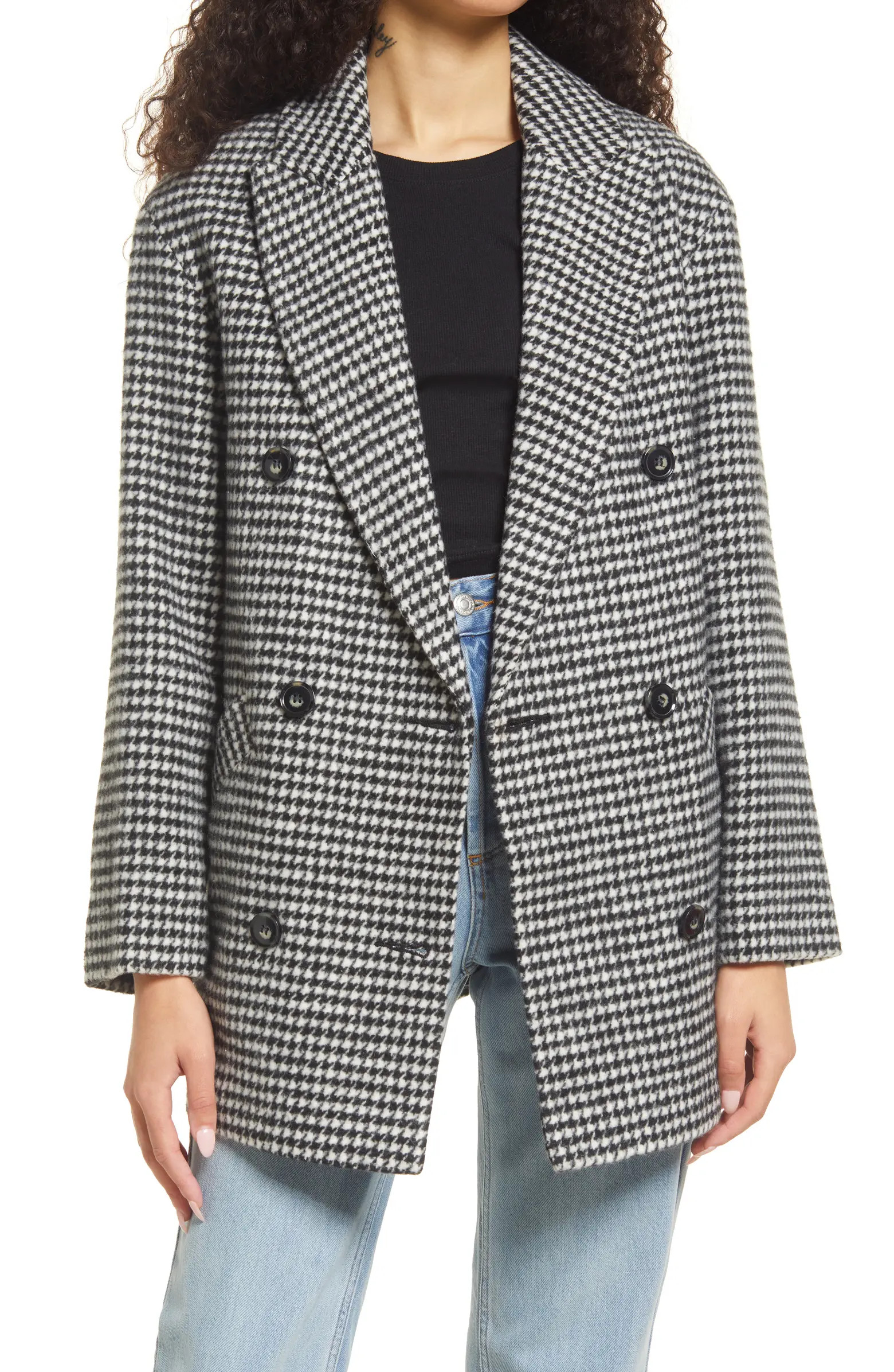 Topshop Stetson Houndstooth Check Coat | Nordstrom | Nordstrom