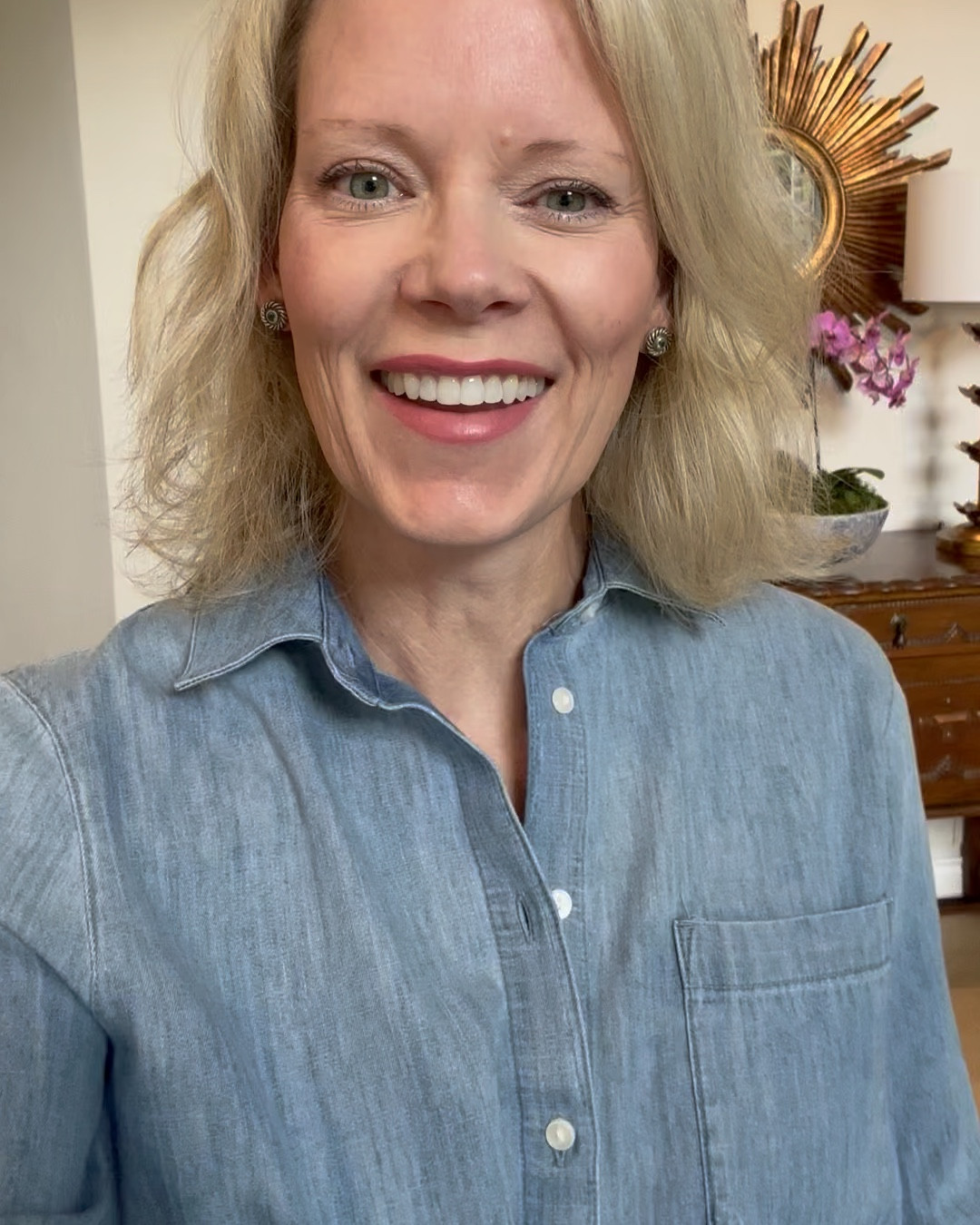 Love this pretty light denim shirt from Nordstrom! It is so cute and versatile. I bought my regular size small. I love it with this fun maxi skirt from Amazon, but it would also look super cute with white jeans or darker denim.  Such a cute teacher outfit!

#LTKFindsUnder50 #LTKStyleTip #LTKSeasonal
