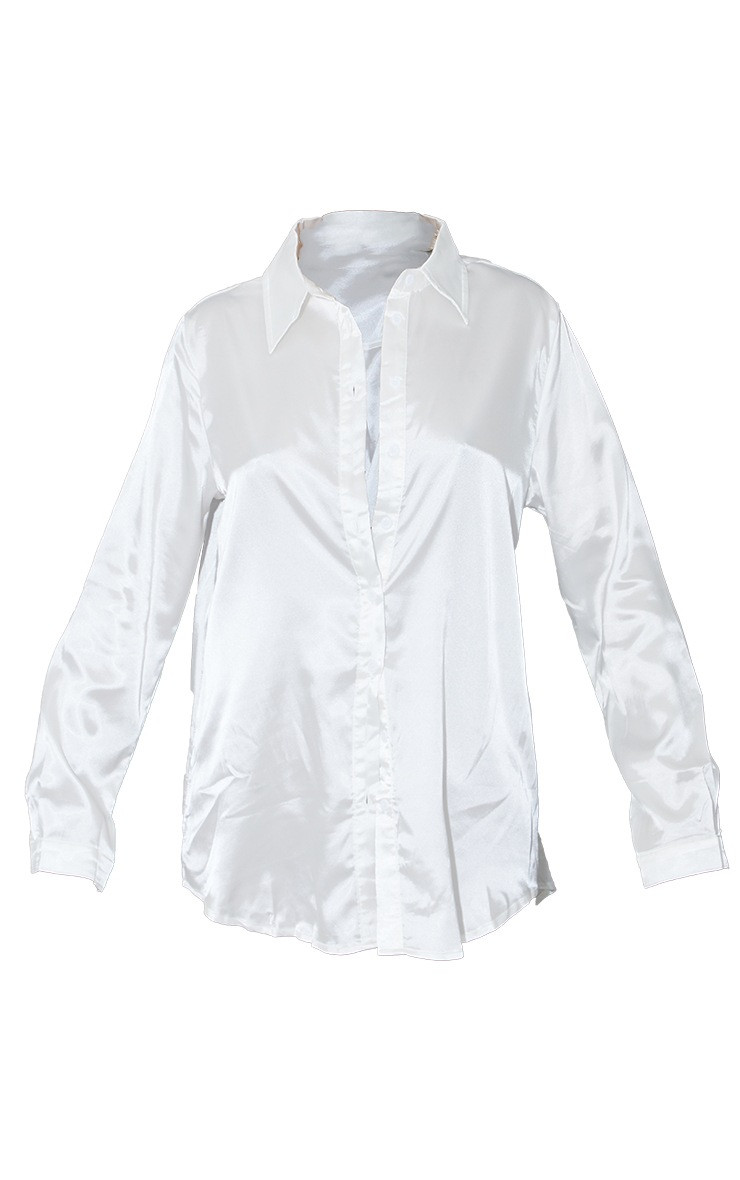 White Satin Button Front Shirt | PrettyLittleThing US
