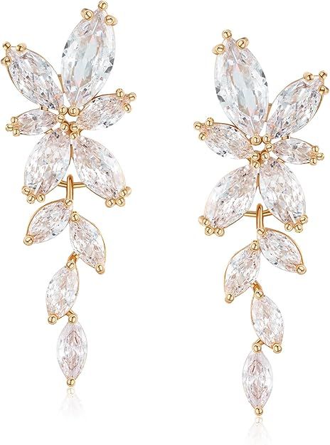 SWEETV Marquise Cubic Zirconia Bridal Earrings, Elegant Wedding Earrings for Brides Bridesmaids, ... | Amazon (US)