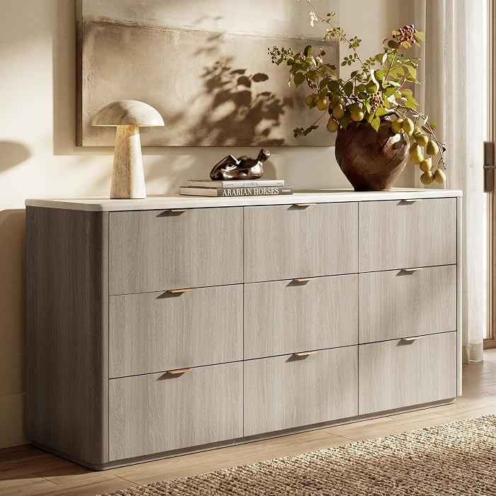 9 Drawer Dresser for Bedroom, 63" Wide Dresser with Faux Travertine Texture Top & Smooth Glide Dr... | Amazon (US)