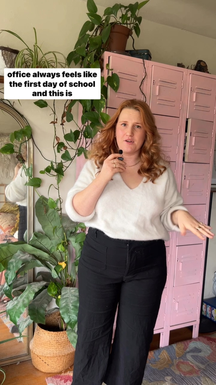 The first Monday back in January working always feels like the first day of school for me so this is my back to school outfit. I'm wearing a very cozy white sweater with this great deep neck. I love it. I brought the store and I got so many compliments. I'm also wearing an anthropology Collette pants. This is the best pant style for Kirby and plus size woman. They are so comfy and comes in so many shades and colors I own six of these in different colors. I'm also short and they have a cropped version. Lastly, I'm wearing some rocks box rings. They're so adorable. #sezane #size14 #anthro #curvy #rocksbox #wfh 

#LTKWorkwear #LTKPlusSize #LTKMidsize