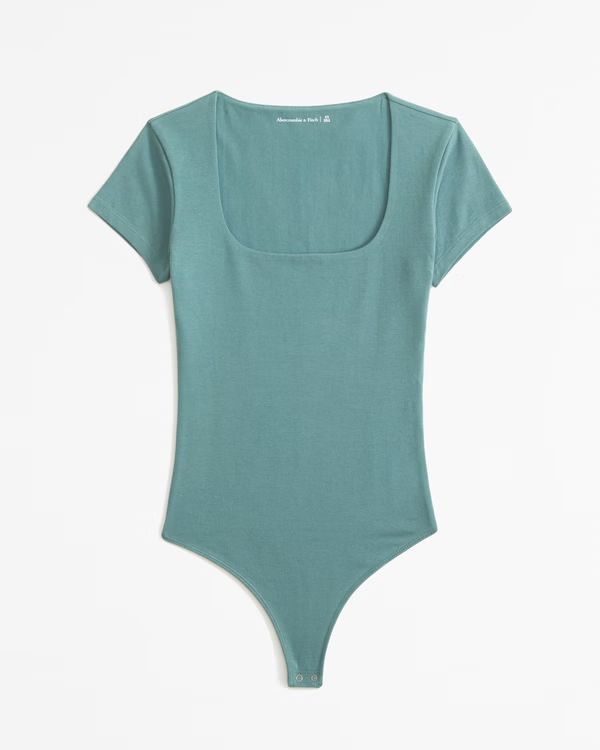 Short-Sleeve Cotton-Blend Seamless Fabric Squareneck Bodysuit | Abercrombie & Fitch (US)