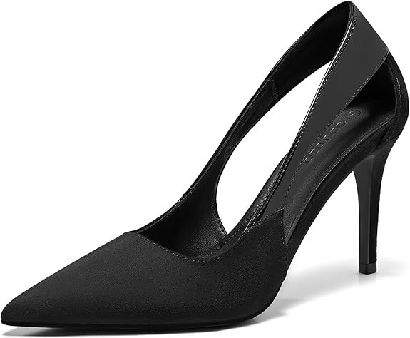 Coutgo Womens Dressy Heels Shoes Closed Pointed Toe Cut Out Pumps Casual Work Shoes | Amazon (US)
