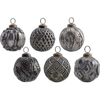AuldHome Farmhouse Ball Ornaments (Set of 6, Charcoal Black); Distressed Metal Glass Ball Vintage... | Amazon (US)