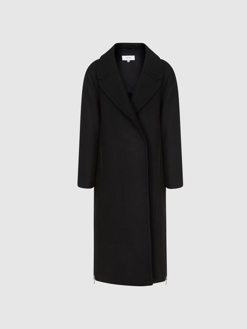 Reiss Black Kaia Zip Detail Wool Blend Coat | Reiss US