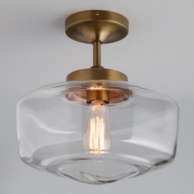 Brass and Glass Dome Semi Flush Mount Ceiling Light | World Market