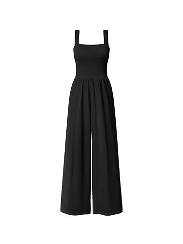 OQQ Women Jumpsuits Dressy Casual Sleeveless Square Neck One Piece Outfits Causal Wide Leg Jumpsuit Black | Amazon (US)