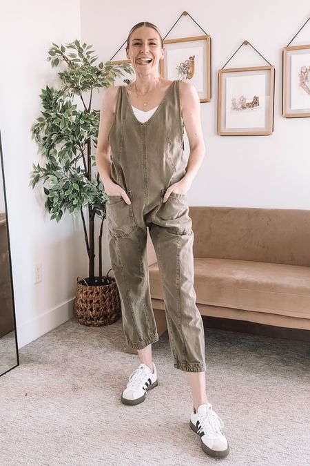 summer outfit • free people overalls (come in a short version too and lots of colors!) • sneakers look identical to adidas sambas but half the price

#LTKSeasonal #LTKStyleTip #LTKShoeCrush