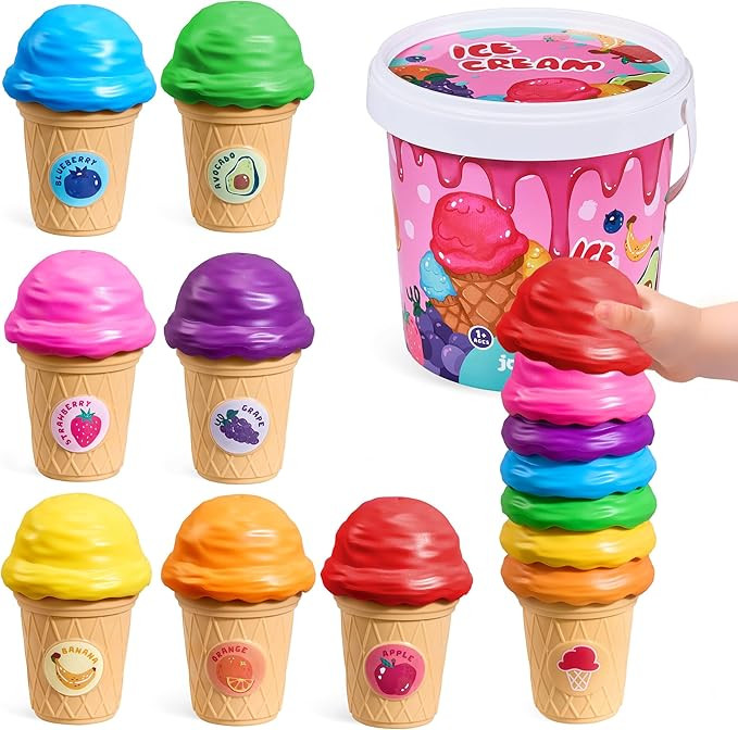 JoyCat Ice Cream Toy Set for Toddlers 1-5, Color Sorting & Stacking Toys, Pretend Play Food for B... | Amazon (US)