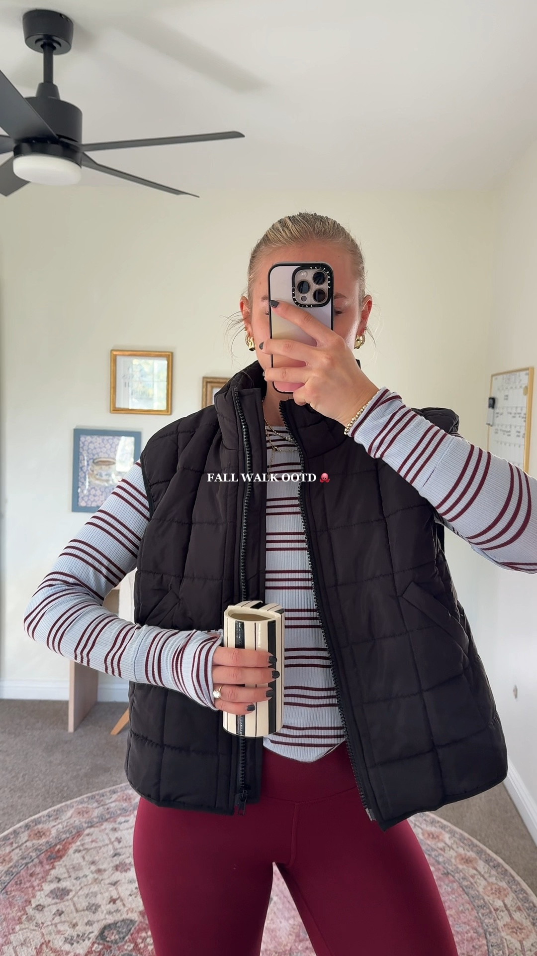 Fall Morning athleisure outfit of the day 🐙🫐☕️✨ Medium in the vest, small in the top, small in the leggings!