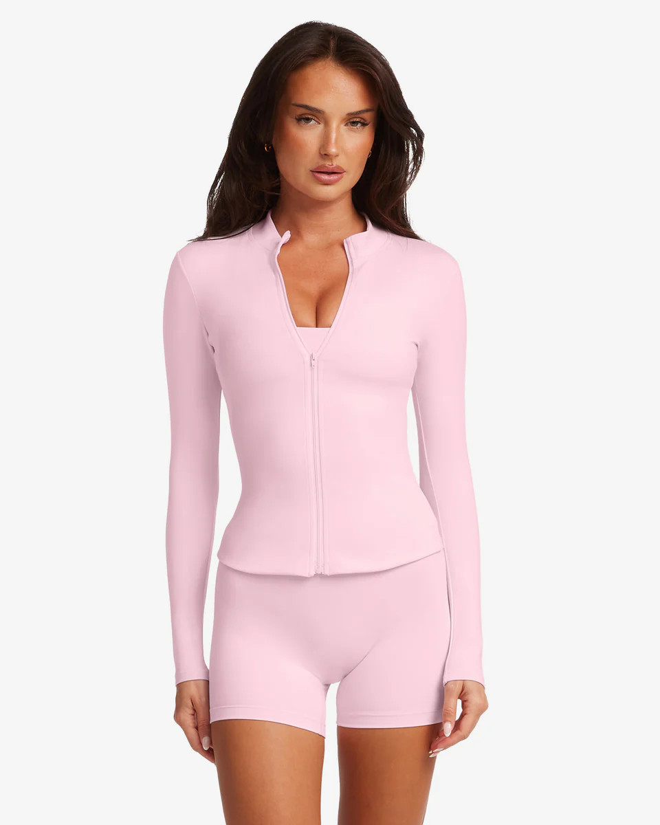 Serenity Longline Zip Up Jacket | Blossom | Crop Shop Boutique US