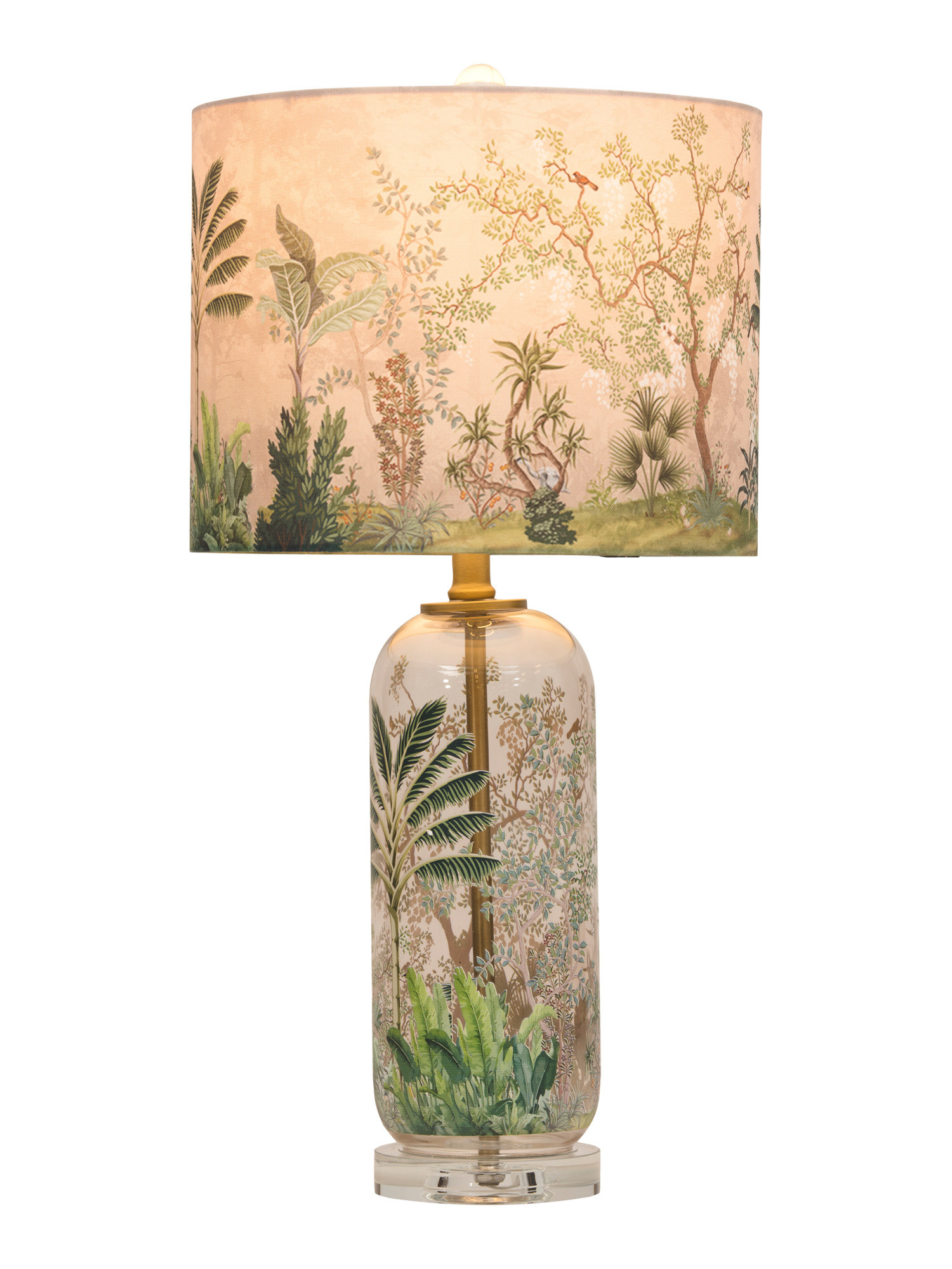 25.25in Printed Linen Shade Crystal Base Table Lamp | TJ Maxx