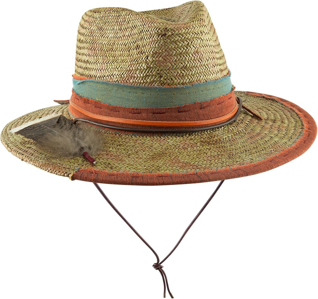Vintage Wide Brim Straw Fedora Hat with Feathers Straw Cowboy Hat Outfit Tan Western Hat Outfit | Amazon (US)