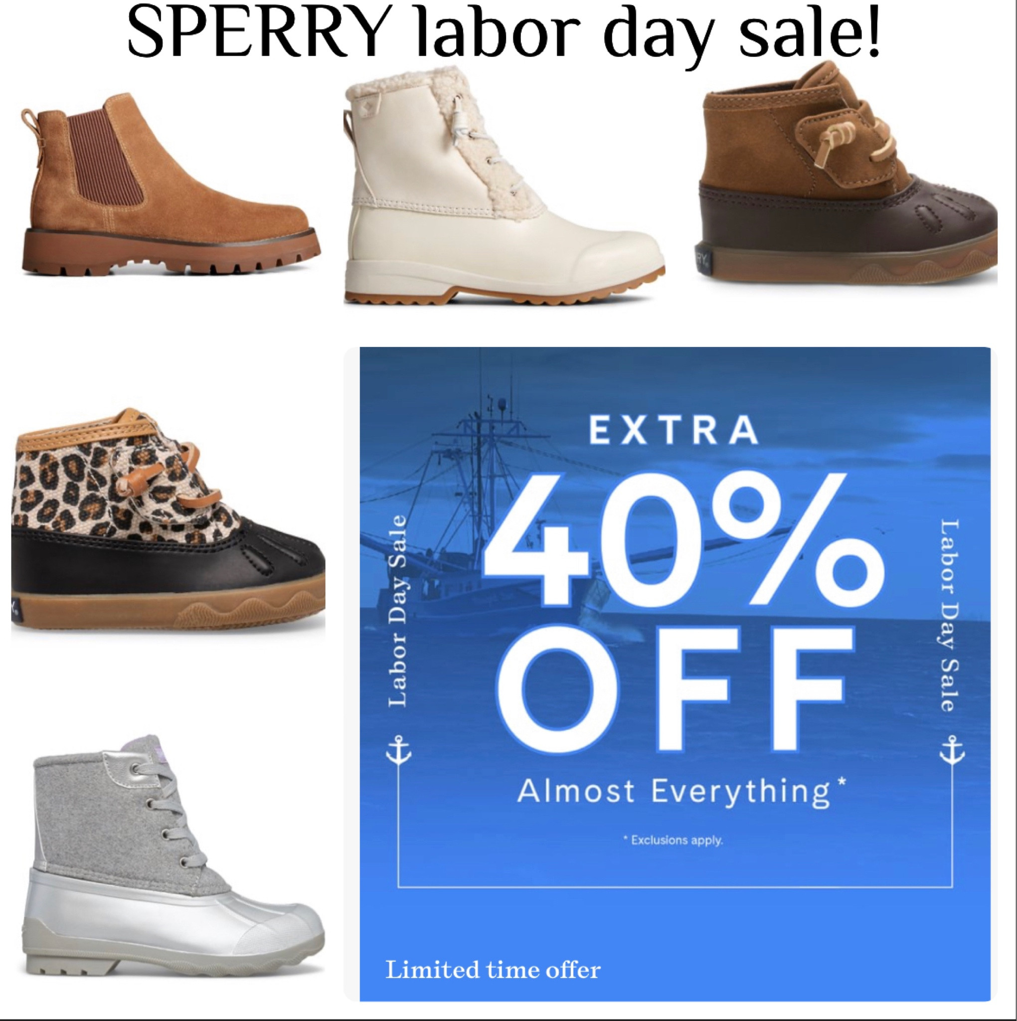 Sperry is having a 40% off almost everything sale!! I linked some of my favorite women’s and kids boots that are included with this promotion!!

#LTKSaleAlert #LTKStyleTip #LTKKids