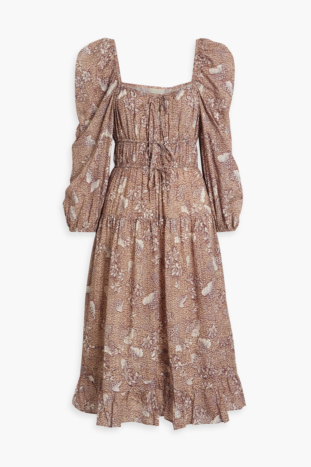 Isla gathered printed cotton-blend voile midi dress | The Outnet (US and CA)