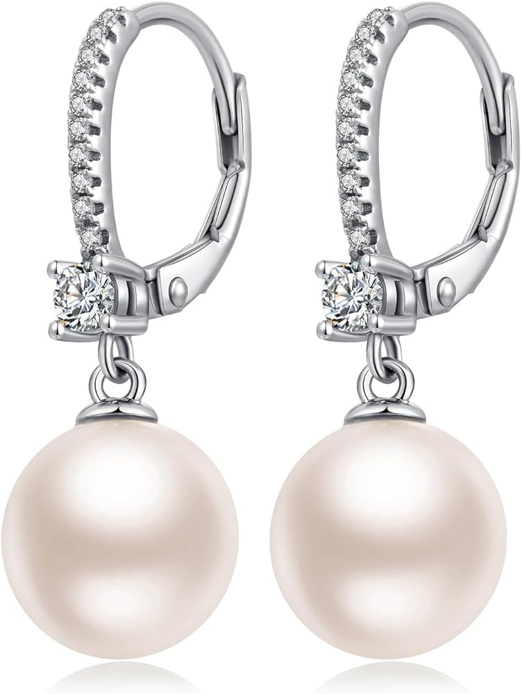 Jiahanzb 18K White Gold Plated Pearl Earrings from Austria 925 Sterling Silver Fine Jewellery Christ | Amazon (UK)