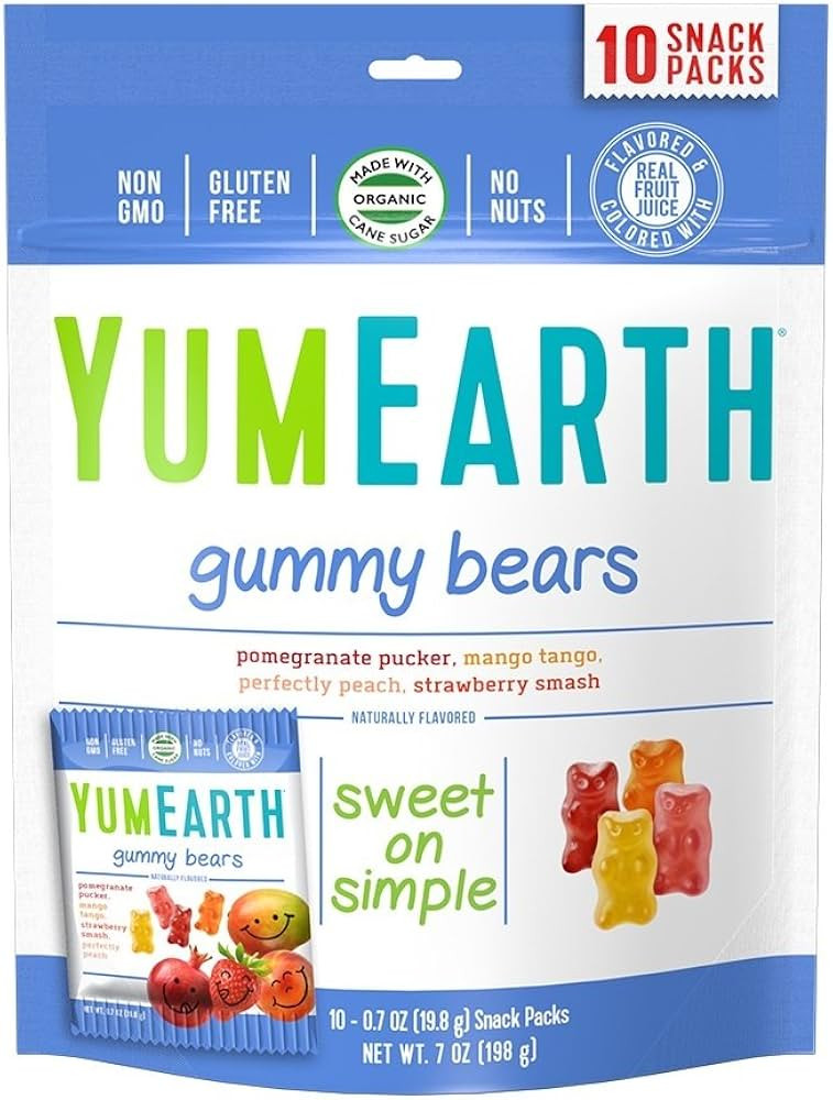YumEarth Organic Fruit Flavored Gummy Bears, 10- .7oz. Snack Packs, Allergy Friendly, Gluten Free... | Amazon (US)