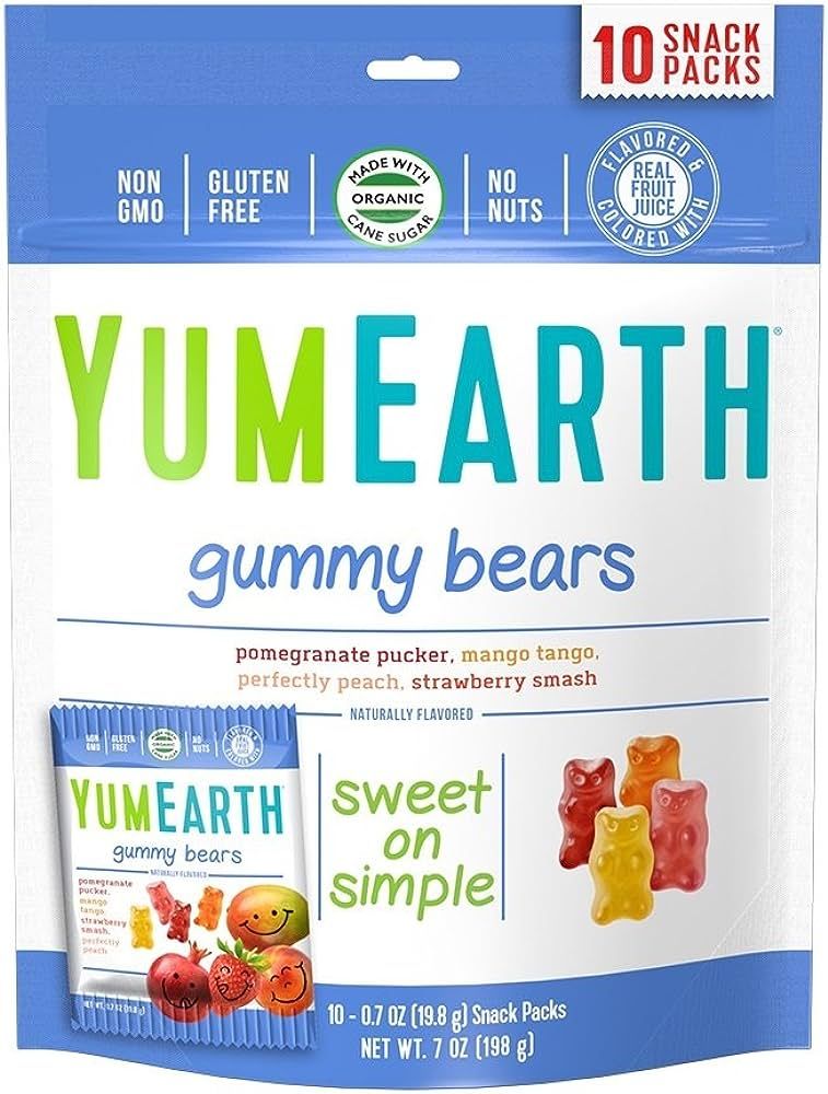 YumEarth Organic Fruit Flavored Gummy Bears, 10- .7oz. Snack Packs, Allergy Friendly, Gluten Free... | Amazon (US)