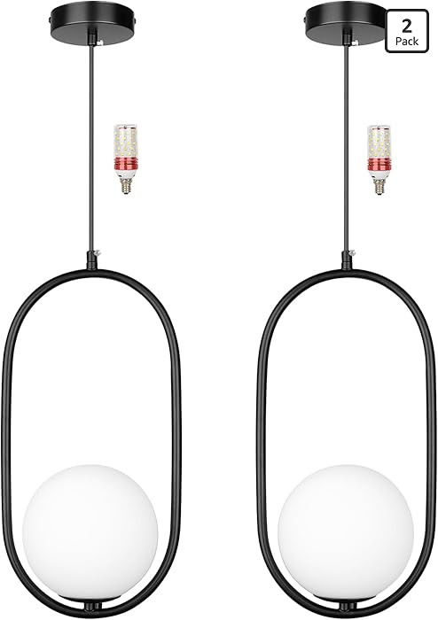 lobolighting Modern Pendant Lighting, 2 Pack Black Pendant Light Fixtures Adjustable Height Mid C... | Amazon (US)