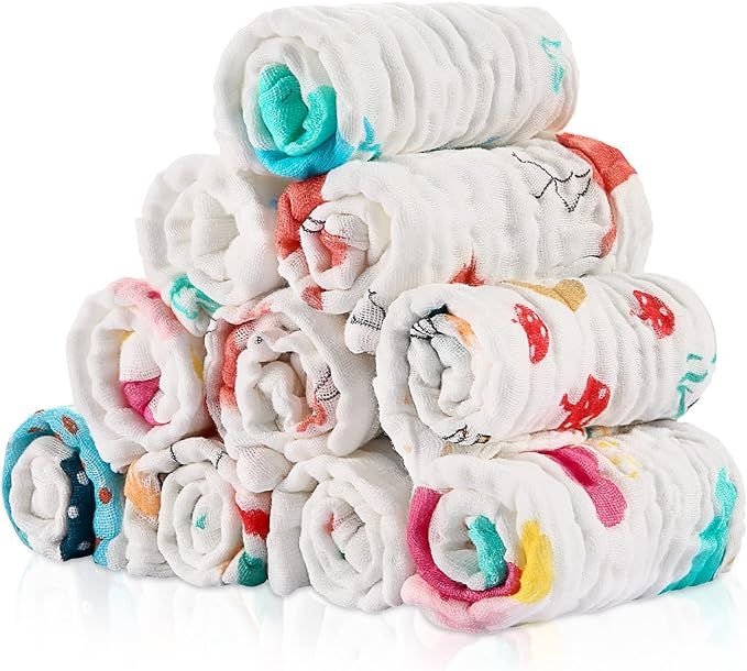Qioo 10 Pack Muslin Baby Washcloths Size 10"x10" Multicolor | Amazon (US)
