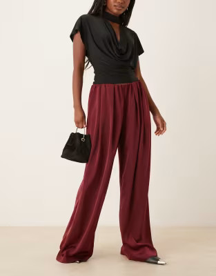 ASOS DESIGN tailored low rise pull on satin pants in cherry red | ASOS (Global)