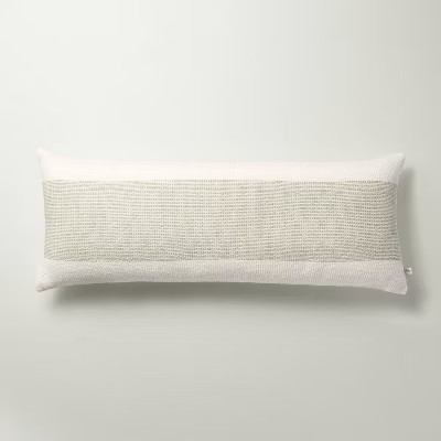 12"x30" Center Color Block Lumbar Throw Pillow Cream/Sage - Hearth & Hand™ with Magnolia: Cotto... | Target