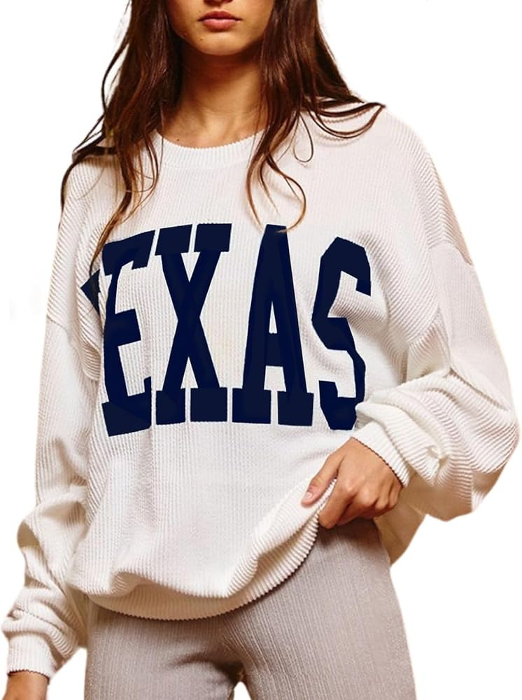 Texas Womens Sweatshirt Crewneck Long Sleeve Graphic Print Drop Shoulder Pullover Shirts Tops | Amazon (US)