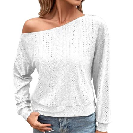 skfvkab Women s Pleated Square Neck Long Sleeve Cotton Faux Oversized T Shirt (White L) | Walmart (US)