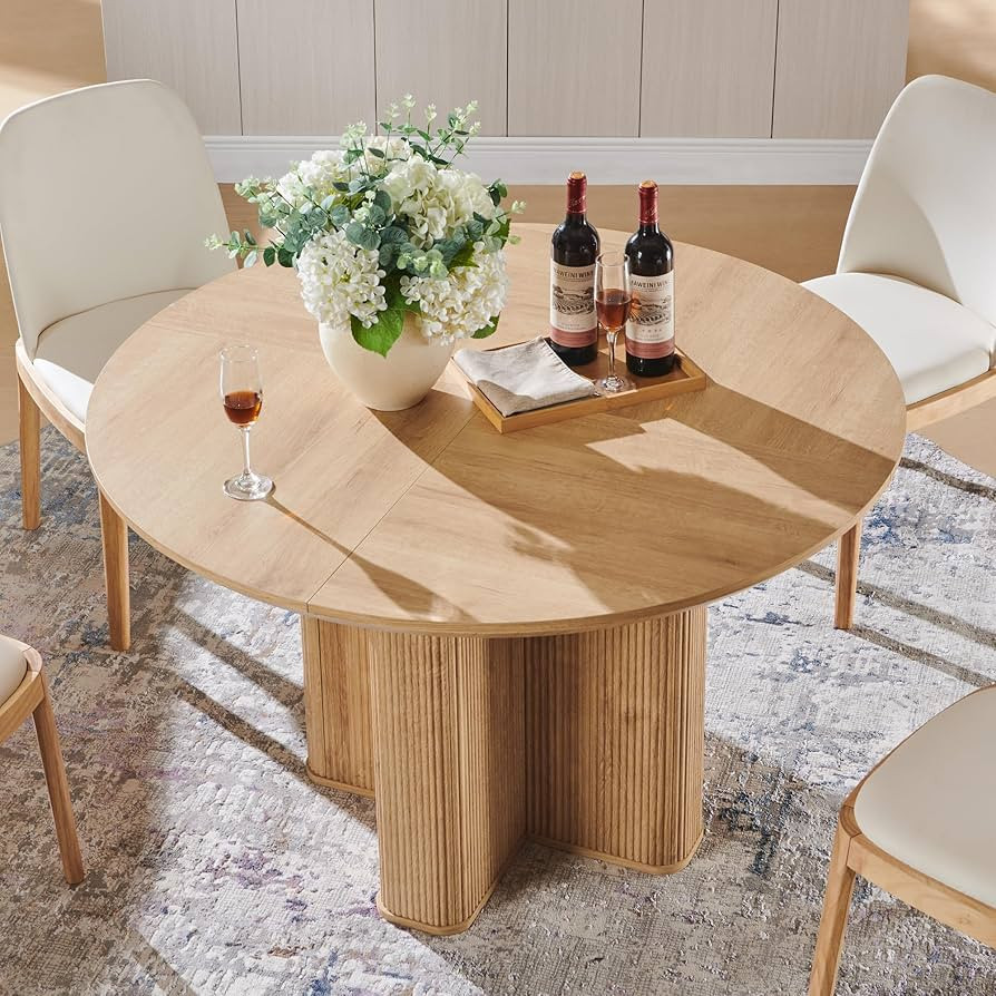 T4TREAM 47" Fluted Round Dining Table for 4-6, Mid-Century Modern Kitchen Table with Thickened Ed... | Amazon (US)