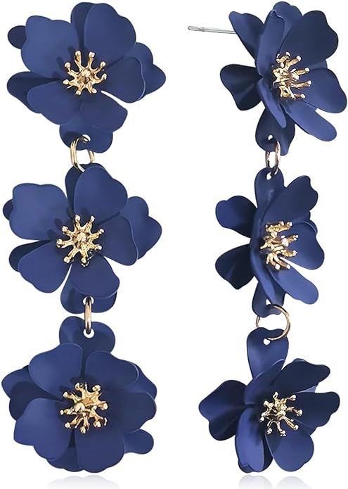 Elegant Bohemian Matte Tiered Triple Flower Dangle Drop Earrings Chic Charm Cute Long Floral Stud... | Amazon (US)