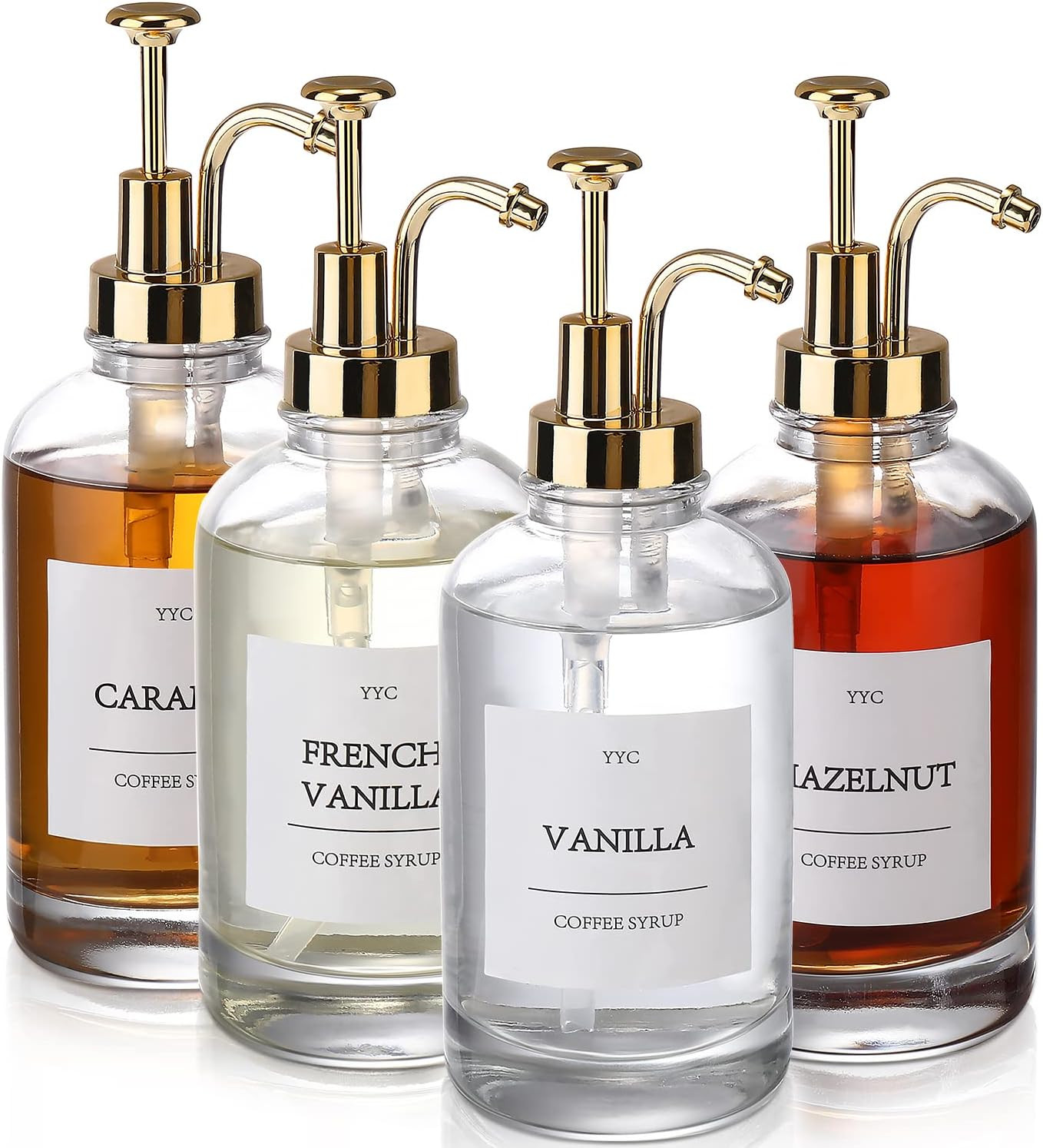 Coffee Bar AccessoriesCoffee Syrup Dispenser for Coffee Bar,YYC Pump w Labels,Glass 4 Pack,16.9oz... | Amazon (US)