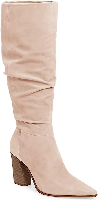 PiePieBuy Womens Faux Suede Knee High Boots Wide Calf Pointed Toe High Chunky Heel Side Zipper Bo... | Amazon (US)