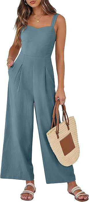 ANRABESS Womens Jumpsuit Casual Summer Wide Leg Sleeveless Smocked One Piece Romper 2026 Beach Tr... | Amazon (US)