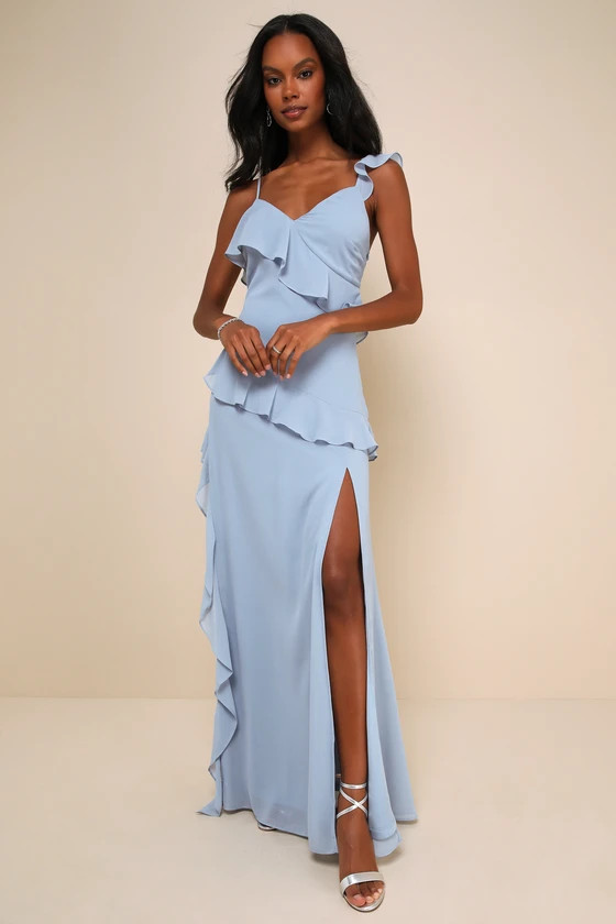 Utterly Captivating Light Blue Ruffled Sleeveless Maxi Dress | Lulus