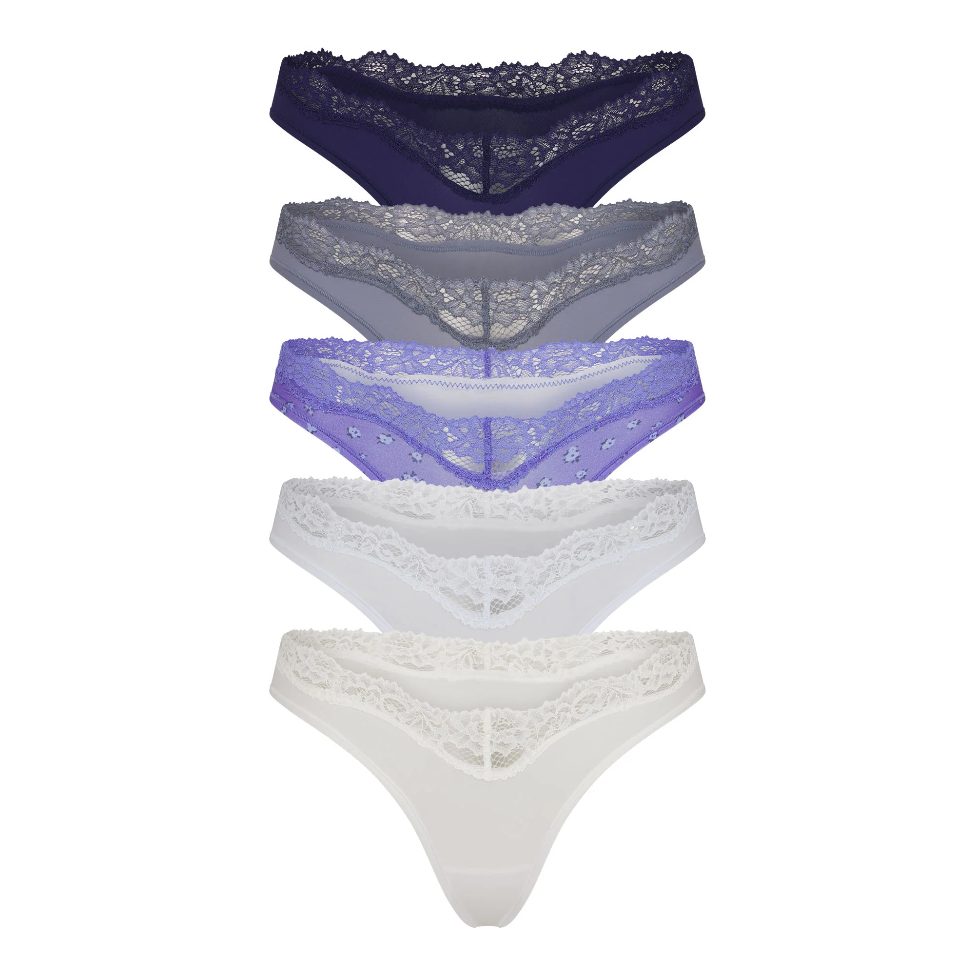 FITS EVERYBODY LACE DIPPED THONG 5-PACK | TANZANITE MULTI | SKIMS (US)