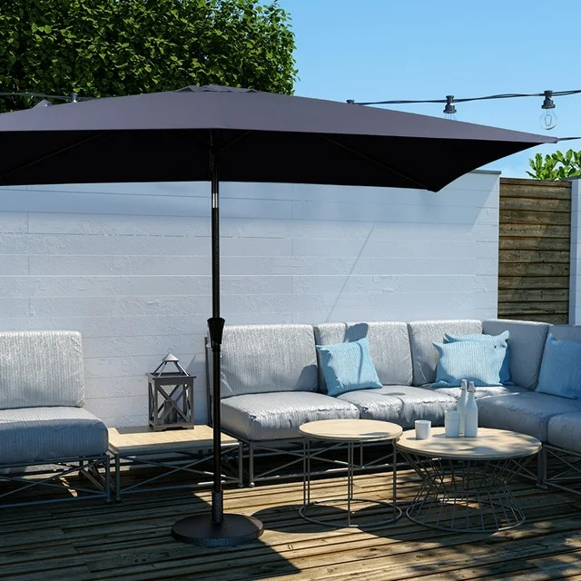 JUSTLET 6.5' x 10' Outdoor Patio Tilt Market Umbrella, Navy - Walmart.com | Walmart (US)