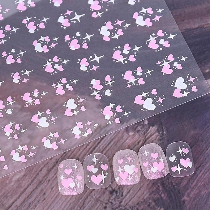 Valentine's Day Nail Stickers Pink White Heart-Shaped Design Romantic Valentine's Day Nail Art St... | Amazon (US)