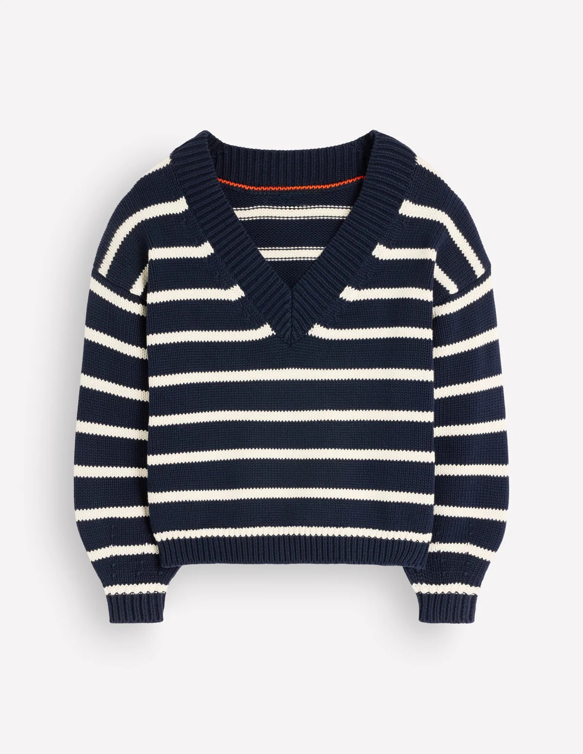 Lucy Cotton V-neck Jumper-Navy, Ivory | Boden UK