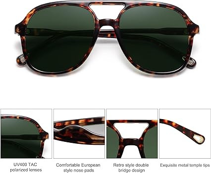 SOJOS Retro Polarized Aviator Sunglasses for Women Men Classic 70s Vintage Trendy Square Aviators | Amazon (US)