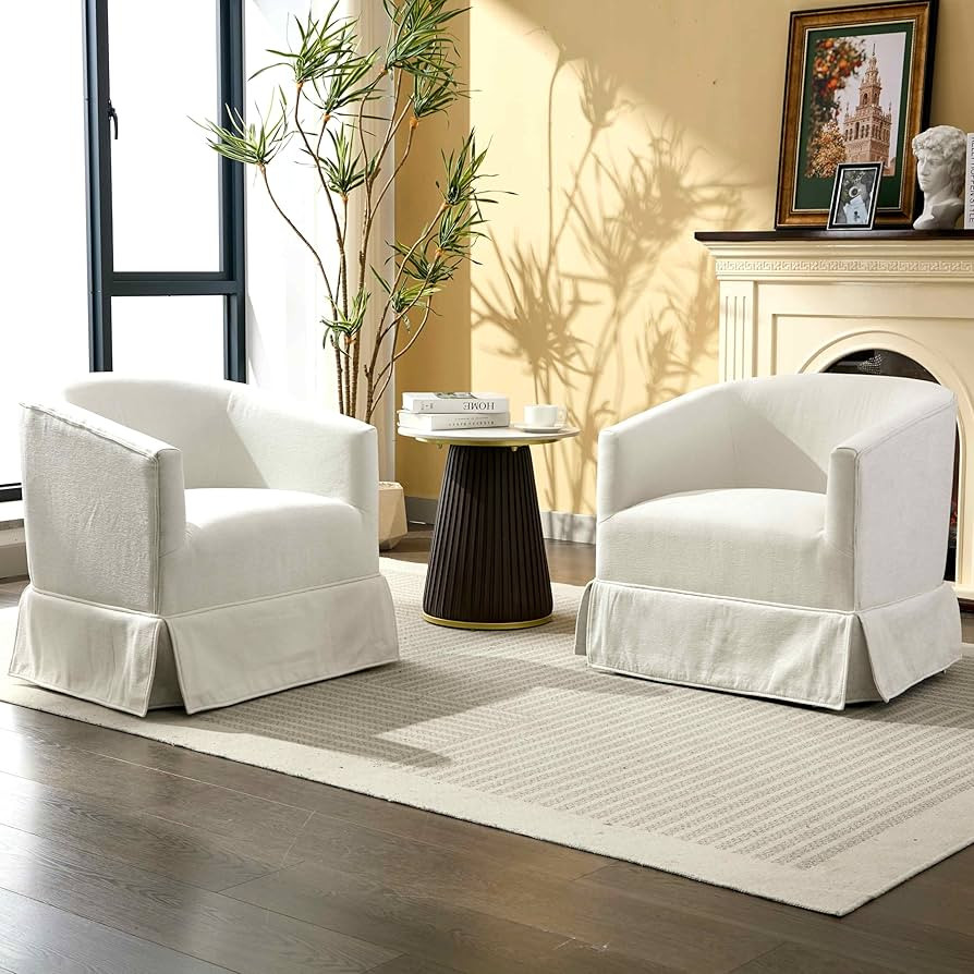 Swivel Barrel Chair Set of 2,Mid Century Modern Swivel Accent Chair for Living Room, Round Armcha... | Amazon (US)