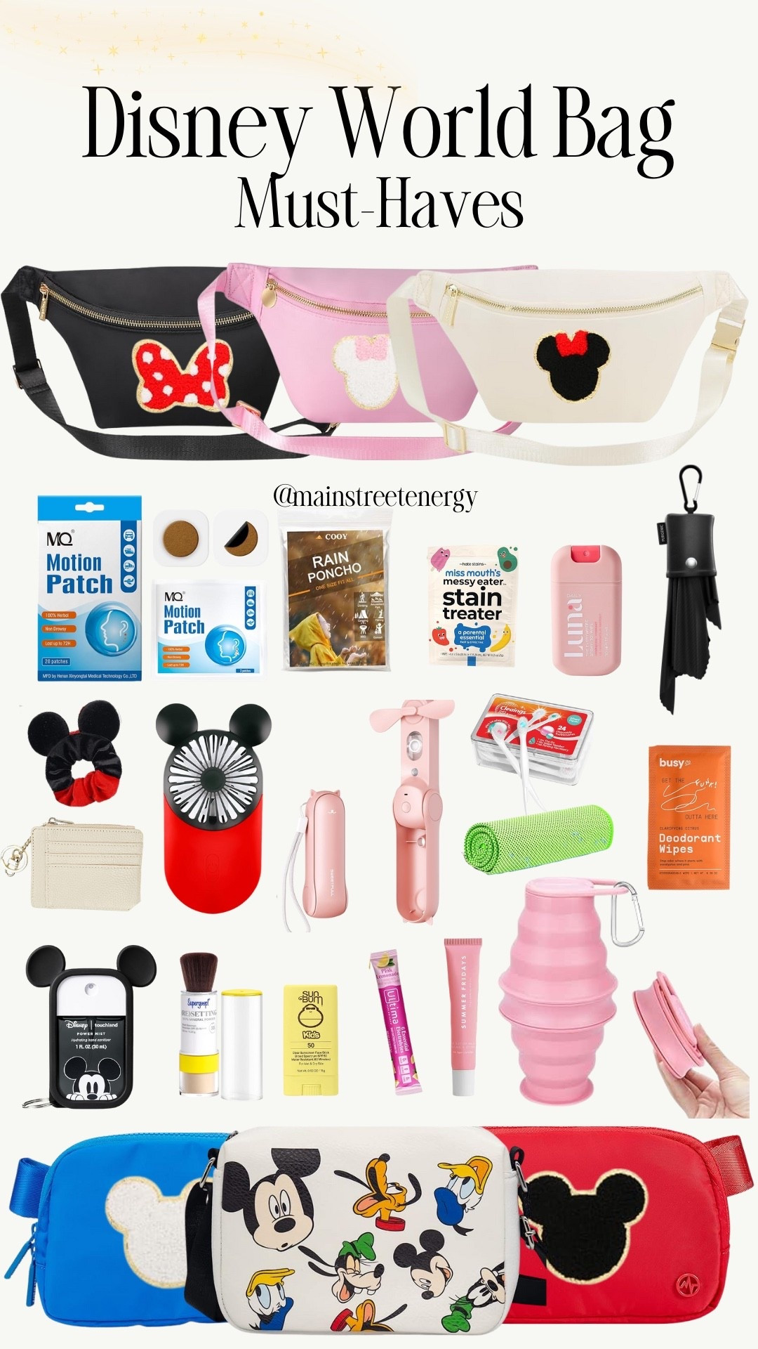 What’s in my bag? Disney World Park Bag Must-Haves. Click to shop! #disneybag #parkmusthaves #disneydays