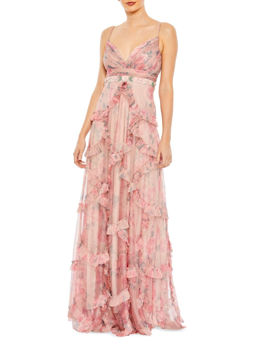 Floral Bead-Embellished Ruffle Gown | Saks Fifth Avenue