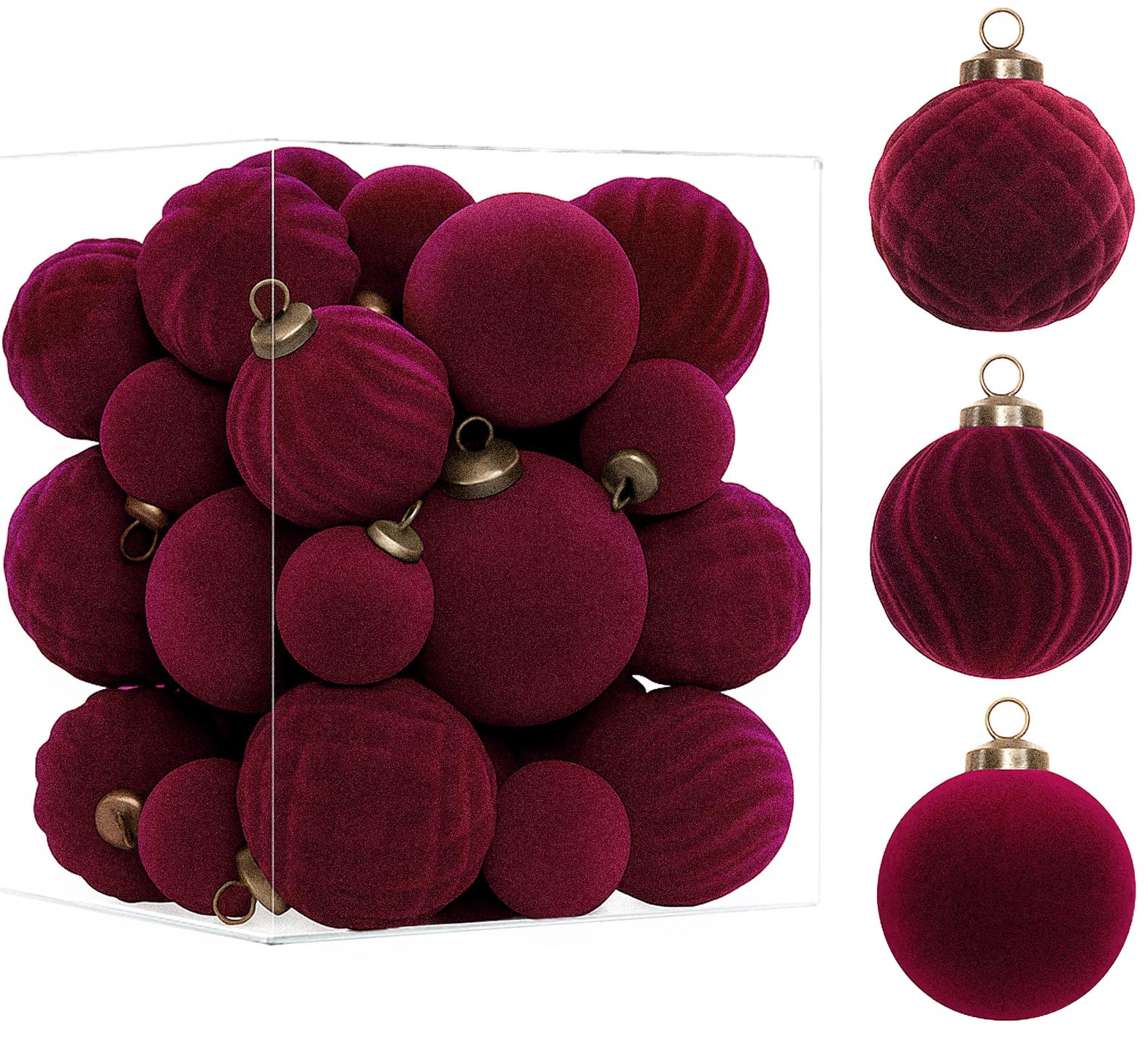XmasExp 36PCS Velvet Christmas Ornaments Set Mixed Flocked Balls Ornaments Shatterproof Christmas... | Amazon (US)