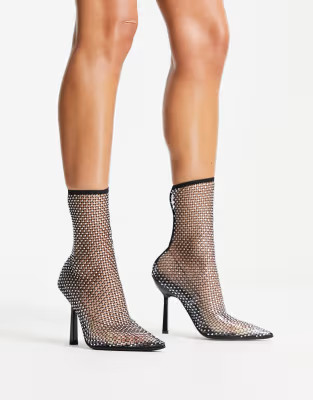 ASOS DESIGN Elite heeled rhinestone ankle boots in black | ASOS (Global)