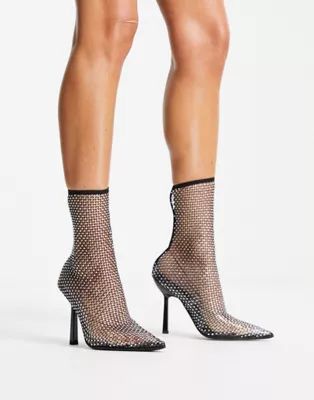 ASOS DESIGN Elite heeled rhinestone ankle boots in black | ASOS (Global)